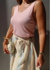 PEMBE V Yaka İpek Triko