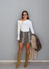 RENKLİ Yılan Derisi Desen Şort Etek
