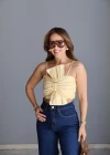SARI Fiyonk Detay Crop Bluz