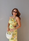 SARI Pencere Detay Çiçek Desen Elbise