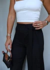 Siyah Bel Bağlama Detay Pantolon