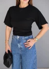 Siyah Bel Drape Detay Tshirt