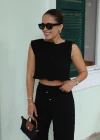 Siyah Bürümcük Crop Pantolon Takım