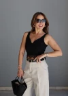 Siyah Dantel Detay Crop
