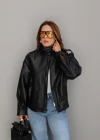 Siyah Dik Yaka Suni Deri Ceket