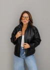Siyah Dik Yaka Suni Deri Ceket