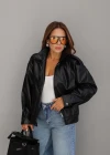 Siyah Dik Yaka Suni Deri Ceket