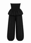 Siyah Drape Detay Balon Bluz Pantolon Takım