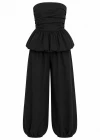 Siyah Drape Detay Balon Bluz Pantolon Takım