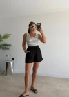 Siyah Duble Paça Gabardin Şort