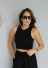Siyah Fitilli Crop Atlet