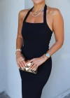 Black Dress with Back Slit Detail