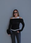 Siyah İçi Atletli Düşük Omuz Bluz