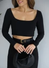 Black Square Neck Long Sleeve Crop (Custom Made)