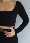 Siyah Kare Yaka Uzun Kol Crop ( Özel Üretim )