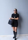 Black Short Sleeve Basic T-shirt Dress