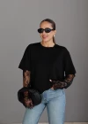 Siyah Kol Dantel Detay Tshirt