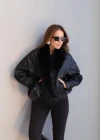 Siyah Kürklü Deri Ceket