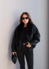 Siyah Kürklü Deri Ceket
