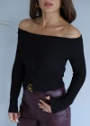 Siyah Madonna Yaka Düğme Detay Bluz