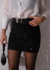 Siyah Mini Payetli Etek