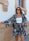 Siyah Palmiye Desen Kimono Şort Takım