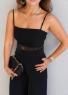 Siyah Püskül Detay Askılı Crop Bluz