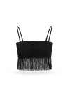 Siyah Püskül Detay Askılı Crop Bluz