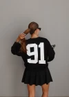Siyah Rakam Baskı Detay Modal Sweatshirt