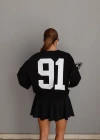 Siyah Rakam Baskı Detay Modal Sweatshirt