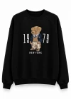 Siyah Teddy Nakış Detay Sweat
