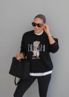 Siyah Teddy Nakış Detay Sweat