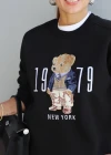 Siyah Teddy Nakış Detay Sweat