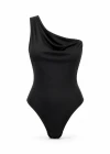 Siyah Tek Omuz Sırt Detay Bodysuit