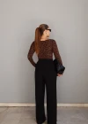 Siyah Tek Pile Bol Paça Pantolon ( Full Lycralı )