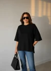 Siyah Yırtmaçlı Basic Tshirt