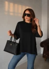 Siyah Yırtmaçlı Basic Tshirt