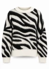Siyah Zebra Desen Yumoş Kazak