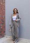 SOFT HAKİ Şerit Detay Blazer Pantolon Takım