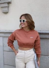 Tarçın Rengi Altı Lastikli Crop Sweat