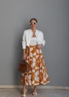 TURUNCU Desenli Maxi Etek
