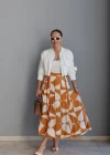 TURUNCU Desenli Maxi Etek