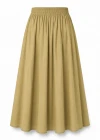 Yağ Yeşili Beli Lastikli Maxi Etek