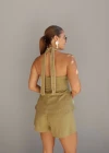 YEŞİL Biyeli Bluz Şort Takım