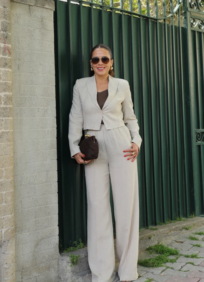 NATURAL Beli Lastikli Keten Pantolon