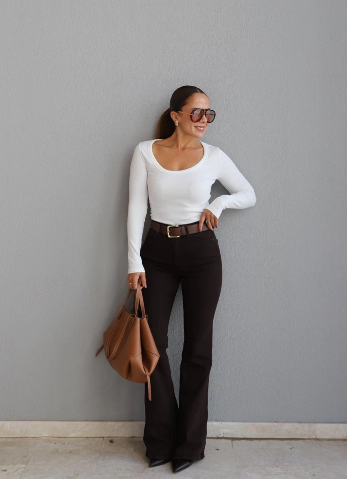 Acı Kahverengi İspanyol Paça Jean Pantolon