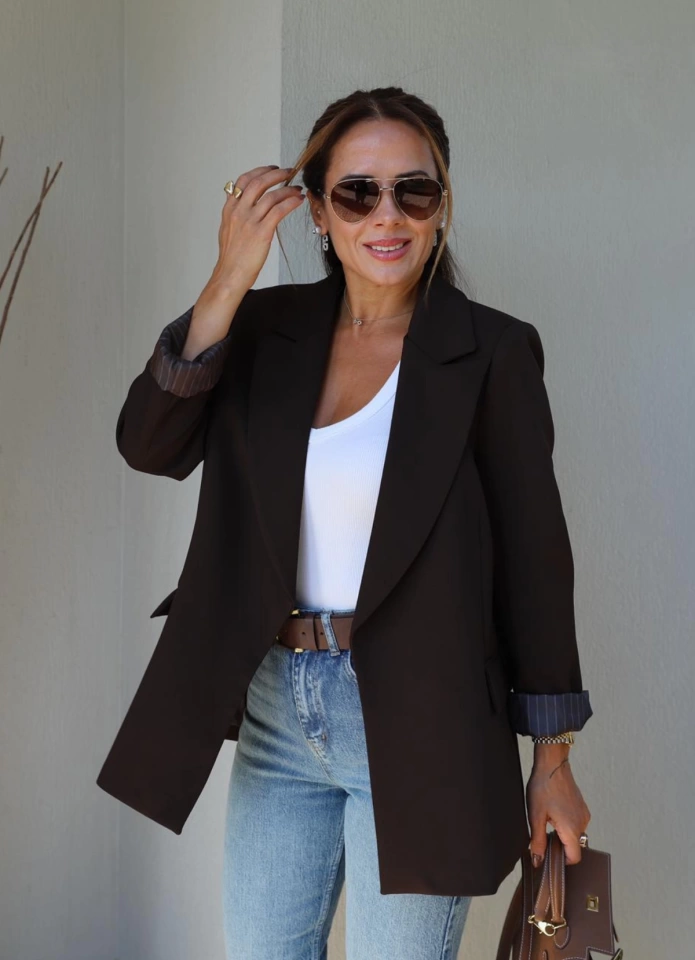 Kahverengi Astarlı Blazer Ceket