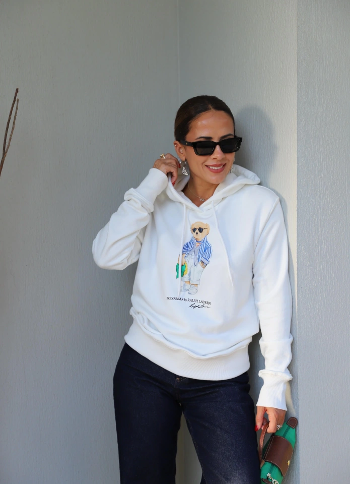 Beyaz Teddy Baskılı Sweatshirt