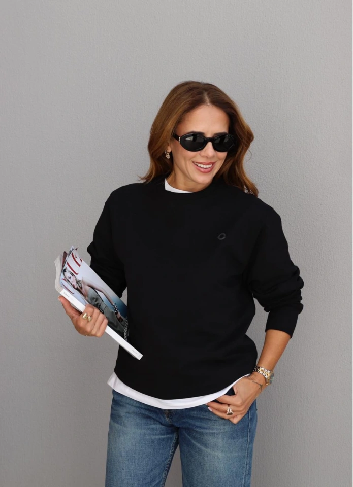Siyah Bisiklet Yaka Sweatshirt