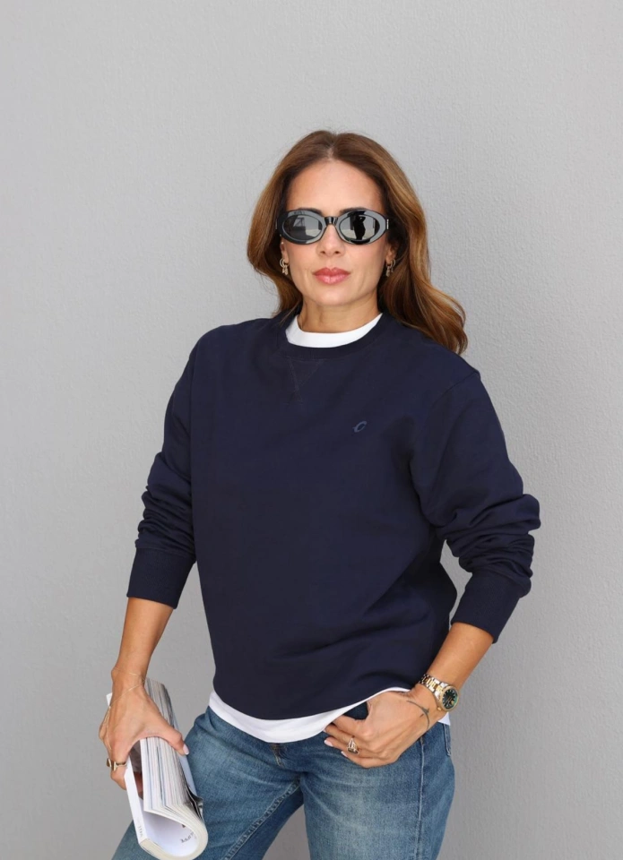 Lacivert Bisiklet Yaka Sweatshirt
